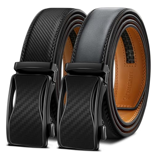 KEMISANT Gürtel Herren 2er, Ledergürtel Gürtel Ratsche Automatikschließe für Herren Verstellbar 35mm Breit mit Geschenkbox(Schwarz/Dunkelgrau,120cm/34-40" taille verstellbar) von KEMISANT