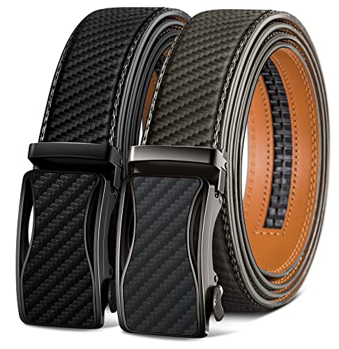 KEMISANT Gürtel Herren 2er, Ledergürtel Gürtel Ratsche Automatikschließe für Herren Verstellbar 35mm Breit mit Geschenkbox(Schwarz/Heiliges Grau-120cm/34-40" taille verstellbar) von KEMISANT