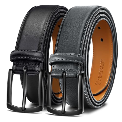 KEMISANT Gürtel Herren 2er, Ledergürtel Herren-gürtel für Jeans,31mm Breit Gürtel,Größe Fest(Schwarz/Heiliges Grau,135cm/46-48" taille verstellbar) von KEMISANT