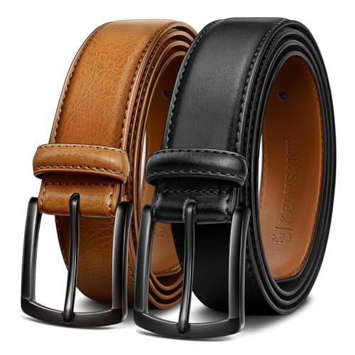 KEMISANT Gürtel Herren 2er, Ledergürtel Herren-gürtel für Jeans,31mm Breit Gürtel,Größe Fest(Schwarz/Orange Braun,135cm/46-48" taille verstellbar) von KEMISANT
