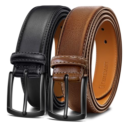 KEMISANT Gürtel Herren 2er, Ledergürtel Herren-gürtel für Jeans,31mm Breit Gürtel,Größe Fest(Schwarz/Tawny,105cm/32-34" taille verstellbar) von KEMISANT