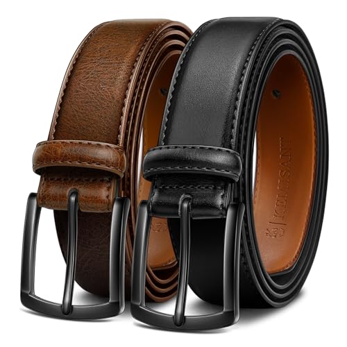 KEMISANT Gürtel Herren 2er, Ledergürtel Herren-gürtel für Jeans,31mm Breit Gürtel,Größe Fest(Schwarz/Tiefbraun,140cm/48-50" taille verstellbar) von KEMISANT