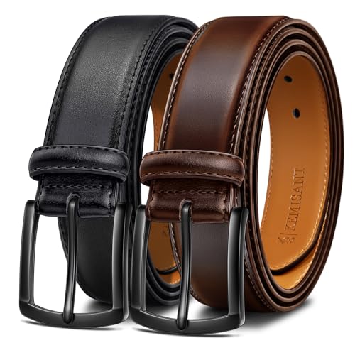 KEMISANT Gürtel Herren 2er, Ledergürtel Herren-gürtel für Jeans,31mm Breit Gürtel,Größe Fest(Schwarzer Kaffee,110cm/34-36" taille verstellbar) von KEMISANT