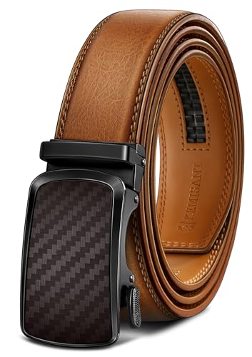 KEMISANT Gürtel Herren, Automatik Ledergürtel Herren Ratsche für Business Anzug,35mm Gürtel ohne Löcher,Größe Angepasst(Orangebraun,130cm/38-44" taille verstellbar) von KEMISANT