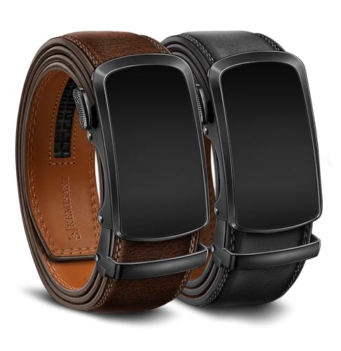 KEMISANT Ratchet Gürtel 2er Pack, Gürtel Herren Einstellbarer Schiebeledergürtel als Geschenk 35mm,Passt zu Anzugshosen Freizeithosen und Jeans(Schwarz/Tiefbraun,110cm/30-36" taille verstellbar) von KEMISANT