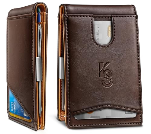 KEMISANT Schlanke Geldbörse für Herren, Leder, Geldklammer, Geschenk für Herren, 11 Karten, 7,6 x 12,9 cm, RFID-blockierend, Sauce Coffee4470, Einheitsgröße, Minimalistisch von KEMISANT