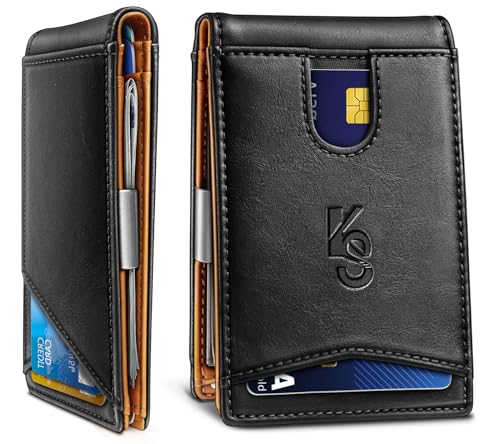 KEMISANT Schlanke Geldbörse für Herren, Leder, Geldklammer, Geschenk für Herren, 11 Karten, 7,6 x 12,9 cm, RFID-blockierend, Schwarz4469, Einheitsgröße, Minimalistisch von KEMISANT