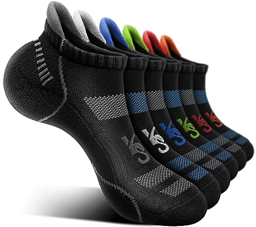 KEMISANT Sneaker Socken 6 Paar, Socken Damen Sportsocken Laufsocken Kurzesocken Atmungsaktive,Füßlinge Fersenlasche Vollkissen(6Paare-Schwarz 6 Farben Gemischt3131-35-38) von KEMISANT