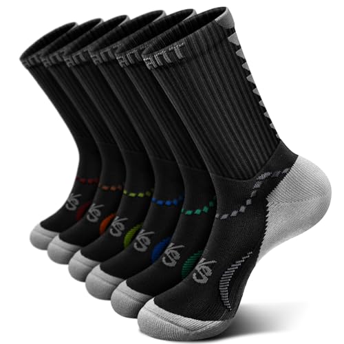 KEMISANT Socken Herren 6 Paare, Laufsocken Sportsocken Kompression Wicking fur Herren Wandern Angeln Gepolsterte Sohle Fußgewölbe Unterstützung(6Paare,39-42) von KEMISANT