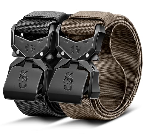 KEMISANT Taktischer Gürtel Herren 2er, Gürtel Militär Wandern Arbeitsgürtel 38mm,Schnellverschluss Metallschnalle(Schwarz/Hellbraun,110cm/32-36" taille verstellbar) von KEMISANT