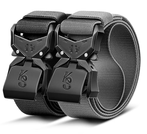 KEMISANT Taktischer Gürtel Herren 2er, Gürtel Militär Wandern Arbeitsgürtel 38mm,Schnellverschluss Metallschnalle(Schwarz/Hellgrau,120cm/36-40" taille verstellbar) von KEMISANT