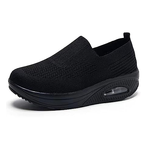 KEMKEY Orthopädische Schuhe for Damen Damen Slip-On-Wanderschuhe mit Luftpolster for Damen Mesh-Up-Stretch-Plateau-Sneaker,1,36 EU von KEMKEY
