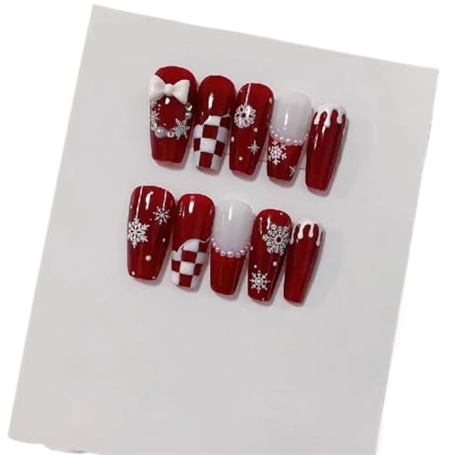 KEMKEY Rote Schneeflocke Weihnachten Nail Art Sticker, Fake Nail Patches Weihnachtsstil süß und niedlich handgefertigt Wear Nail Finish(L) von KEMKEY