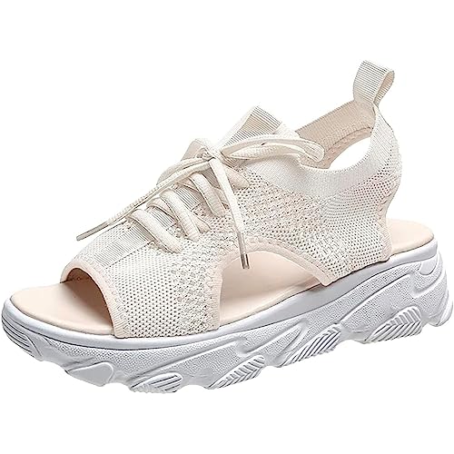 KEMKEY Sommer Damen Sandalen Mesh Casual Thick Soles Lace Up Sandalen Offene Zehe Strandschuhe Frauen,01,39 EU von KEMKEY
