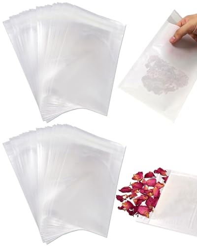 KEMUZ 130 Stück Pergamintüten Pergamintüten Mini Pergaminbeutel Selbstklebend, Weiße Papiertüten, Wachsschmelzverpackung, Samenumschläge, Hochzeitsgeschenkbeutel von KEMUZ