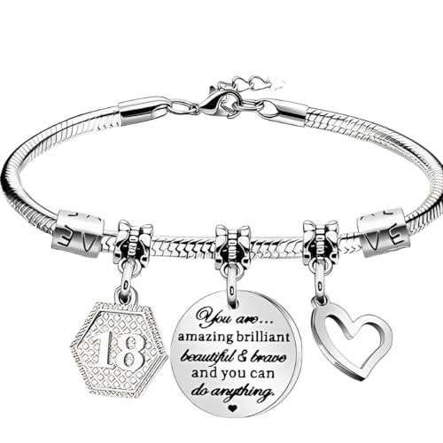 KEMUZ 18 Geburtstag Mädchen Armband Personalisiert Mit Gravur, Geburtstag 18 Mädchen Geschenk Für Tochter Nichte Schwester, Edelstahl Schmuck Mit Herz Anhänger, Motivationsgeschenk Teenager Mädchen von KEMUZ