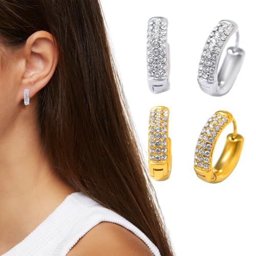 KEMUZ 2 Paar Creolen Ohrringe Set, Hypoallergene Leichte Steine Creolen für Mehrfach Piercings, Bequem Tragbare und Stilvolle Ohrschmuck für Modebewusste Damen, Ideal für Tägliches Styling (2 Farben) von KEMUZ