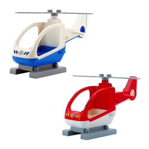 KEMUZ 2 Stück Flugzeug Bausteine Set, Große Steine Mit Feuerwehrhubschrauber Und Polizeihubschrauber, Drehbare Rotoren Und Räder, City Feuerwehr, Bausteine Zubehör Spielzeug Für Kinder Ab 3 Jahren von KEMUZ