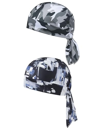 KEMUZ 2 Stück Haarband Herren Chauffeur mütze Kopftuch Herren Fahrrad mütze Bandana Cap Unterm Radhelm Sommer Kopftücher Kopftuch Piraten Tücher Luftiger Stoff Für Schwimmen Joggen Laufen Wandern von KEMUZ
