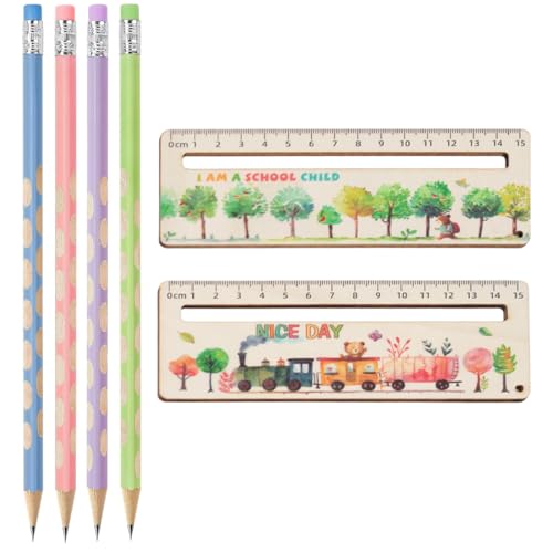 KEMUZ 2 Stück Lesehilfe Kinder mit 10 Bleistift, 1 Klasse Lesehilfe Schulkind Personalisiert Holz Lesezeichen Leselineal zur Einschulung Kinder Schulanfang Geschenkidee Schultüten Füllung von KEMUZ