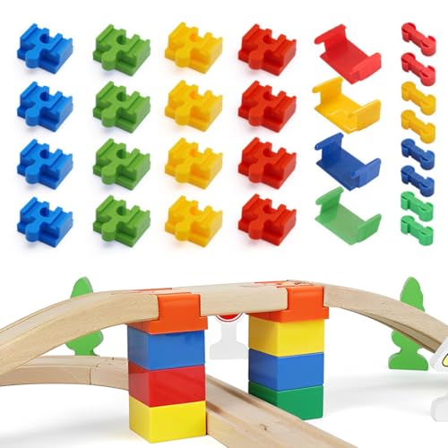 KEMUZ 28 Stück Schienenverbinder Aus Kunststoff Geeignet Für Kinder Im Alter Von 3-8,Holzeisenbahn Schienen Adapter Eisenbahn Holz Schienen Connectors Eisenbahn Spielzeug Zubehör von KEMUZ