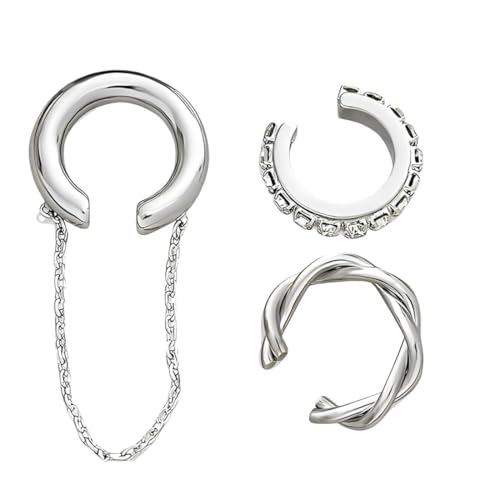 KEMUZ 3 Stück Ear Cuff Set Für Damen Ohne Piercing - 925Er Silberbeschichtete Ohrklemmen Fake Helix Nicht Verblassend Knorpel Ohrringe Für Ungepiercte von KEMUZ