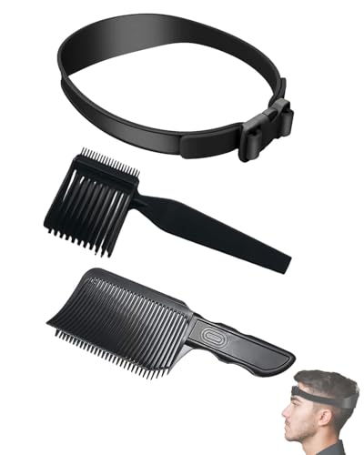 KEMUZ 3-teiliges Haarschneide-Set für Herren, Haarschneidehilfe aus Silikon, Verstellbare Haarschneideschablone und Gebogenes Silikon-Haarschnittband Perfekt für Herren Salon(schwarz) von KEMUZ