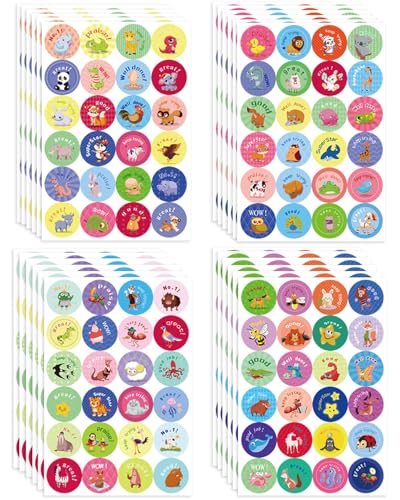 KEMUZ 576 STK Belohnungssticker Kinder 24 Motive Lehrer Sticker, Selbstklebende Belohnungsaufkleber, süße Tier Lehrerbedarf Reward Sticker Kinder Belobigung Sticker für Schule Zuhause von KEMUZ