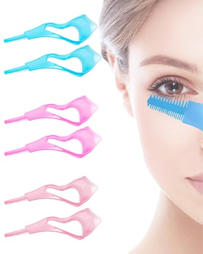KEMUZ 6 Stück 3 in 1 Mascara Guard Applikator Führungshilfe, für Obere Untere Wimpern mit Wimpernkamm, für Frauen Mädchen(rosa+blau+rot) von KEMUZ