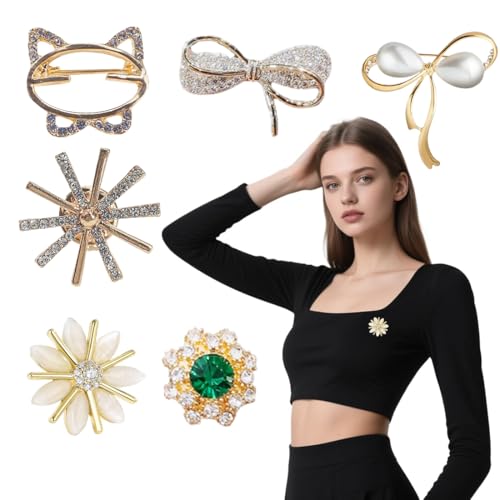 KEMUZ 6 Stück Broschen & Anstecknadeln für Damen, bezaubernde Kristall Broschen Damen Ohne für Kleidung Taschen Blumensträuße, stilvolle Pins Anstecker für festliche Anlässe Damenmode von KEMUZ
