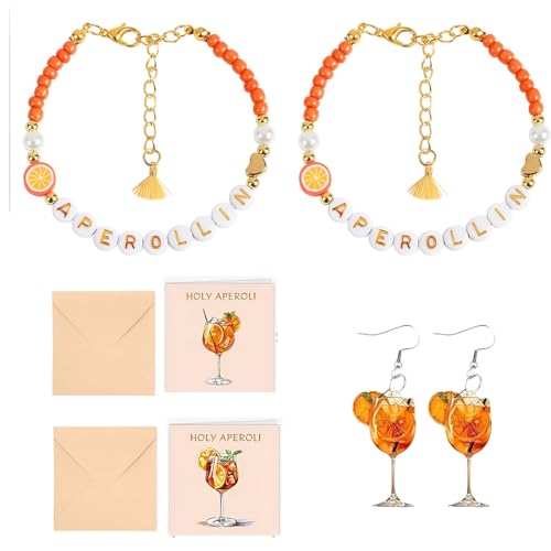 KEMUZ Aperol Spritz Geschenkset Mit Armband & Ohrringen, Aperol Deko Set Für Partys, Elegantes Schmuckset Für Frauen, Für Freundin Und Kollegen von KEMUZ
