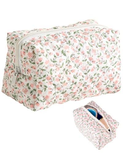 KEMUZ Blumenmuster Kulturtasche, Tragbare Makeup Tasche, Kosmetiktasche Tragbare Makeup Tasche Make up Tasche Make Up Bag für Mädchen Frauen (rosa) von KEMUZ