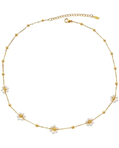 KEMUZ Gänseblümchen-Perlenkette, Einstellbar Zierliche Blumenkette für Tochter Ehefrau Gänseblümchen Halskette als Geschenk als Abschlussball Accessoire Hochzeitsschmuck und Andere Anlässe(Gold) von KEMUZ