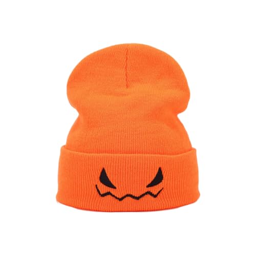 KEMUZ Halloween Beanie,Crazy Bean Strickmützen Wintermütze Für Halloween Herren Damen Warme Männer Frauen Gothic Haube Strick Ghost Face Leichte Weichem Beanie Totenkopf(Kürbisgesicht) von KEMUZ