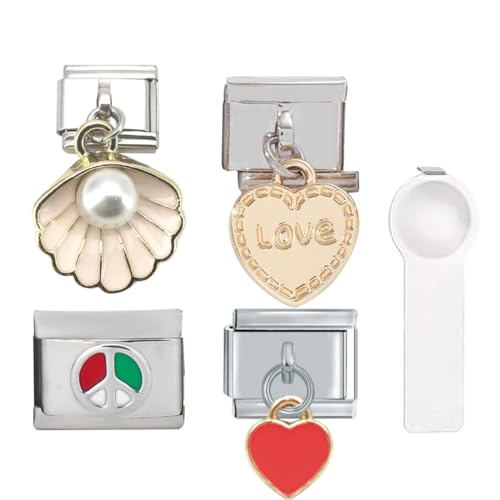 KEMUZ Italian Charm Bracelet Mit 5 Italienischen Charms, Personalisierbares Edelstahl Armband Für Diy Schmuck, Modulares Freundschaftsarmband Für Frauen, Geschenkidee Für Muttertag von KEMUZ