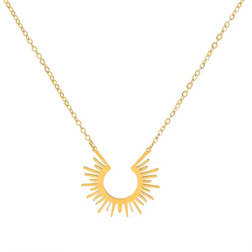 KEMUZ Kette Sonne Damen - 14K Gold Vergoldet Layering Halskette Mit Sun Anhänger, Verstellbar Sonnenkette Goldkette Wasserfest Für Frauen Mädchen Geschenke|925 Sterling Silber von KEMUZ