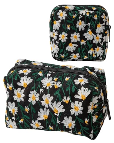​KEMUZ Kosmetiktasche klein Make-up Tasche [2er Set] – Stylische Stoff Make-up Pouch für Damen, Reise Kulturbeutel mit Innentaschen, Praktisch für Unterwegs & Alltag von KEMUZ