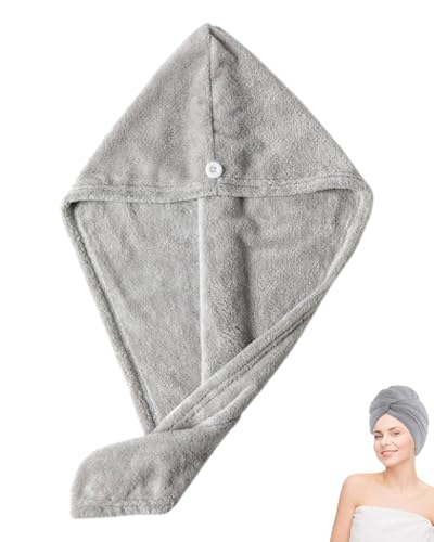 KEMUZ Mikrofaser Handtuch Haare, Super Saugfähige Haarturban fur Nasses Haar, Turban Handtuch mit Knopf, für Zuhause, Reisen,Fitnessstudio(grau) von KEMUZ