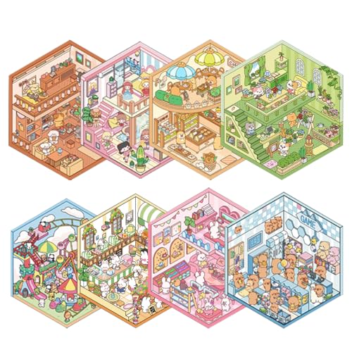 KEMUZ Miniatur Haus mit 3d sticker scene, 8 Sets Kreative 3D Sticker für Dekoration, Bauen Sie Ihr Eigenes Modellhaus Modell, Stressabbau und Spielspaß für Erwachsene und Kinder von KEMUZ
