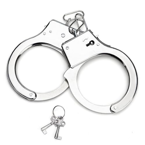 KEMUZ Polizei Handschellen Kinder Aus Metall - Ausrüstung Für Das Polizei Kostüm Kinder | Mit Schlüssel & Sticker | Stabile Handcuffs Auch Für Erwachsene,Handschellen Für Sexspiele von KEMUZ