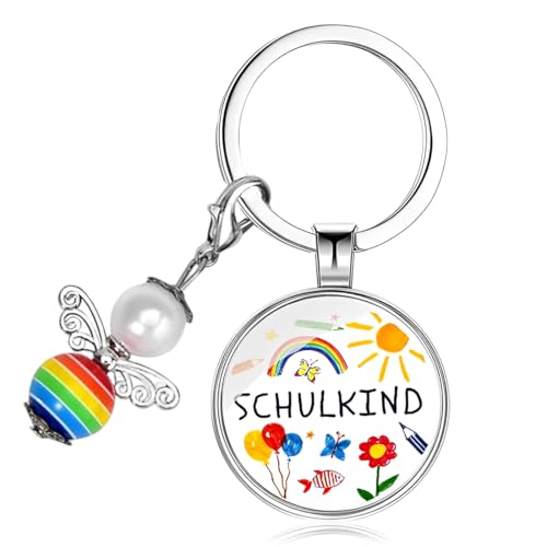KEMUZ Schulkind Schutzengel Schlüsselanhänger Für Jungen Mädchen, Personalisierter Glücksbringer Zur Einschulung Süßes Einschulungs Geschenk Als Schultüte Füllung. von KEMUZ