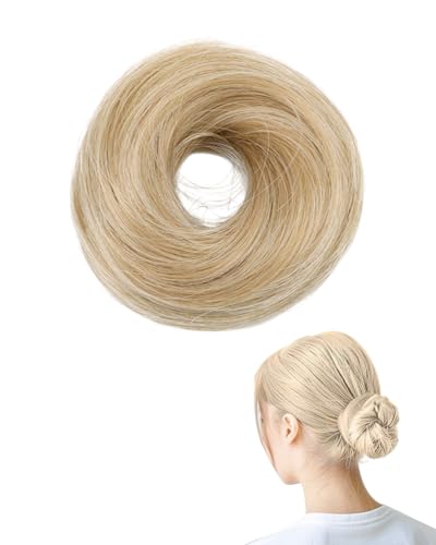 KEMUZ Scrunchies für Glattes Haar für Frauen, Haarteil Mit Gummiband, Dutt Haarteil Haargummi Mit Haaren, Synthetisch Haarverlängerung, Synthetisches gefälschtes Haar Brötchen (Bleichblond) von KEMUZ