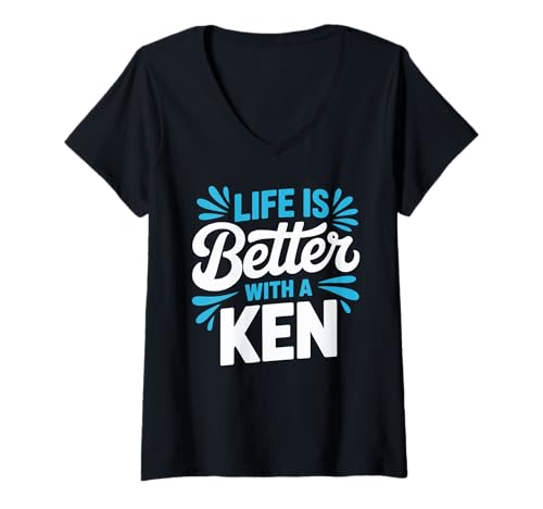 Damen Das Leben ist Besser mit einem Ken-T-Shirt namens Ken T-Shirt mit V-Ausschnitt von KEN Designs By ShirtZilla
