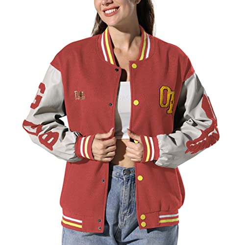 KENAIJING Damen Varsity Jacke Baseball Bomberjacke Vintage Unisex Streetwear Mäntel mit Patchwork Hipster Utility Tops von KENAIJING