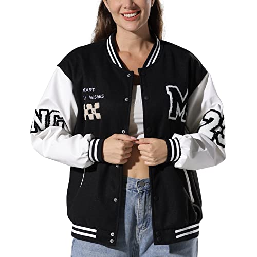 KENAIJING Damen Varsity Jacke Baseball Bomberjacke Vintage Unisex Streetwear Mäntel mit Patchwork Hipster Utility Tops von KENAIJING