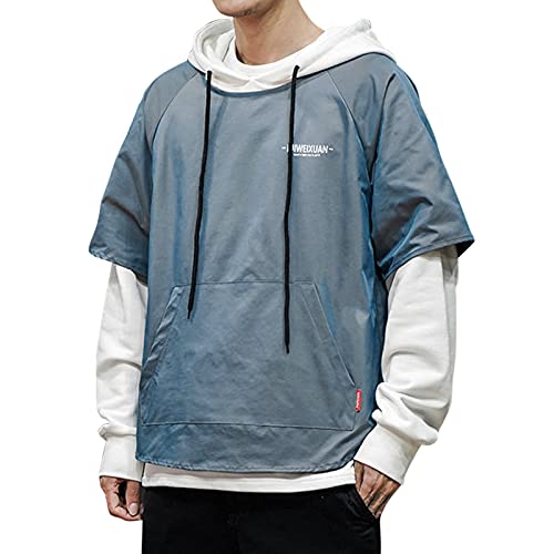 KENAIJING Herren Hoodie, Abnehmbar Sweatshirt Kapuzenpullover Pullover, Sweat Jacket (Blau, 2XL) von KENAIJING