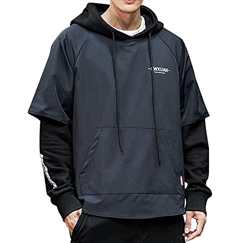 KENAIJING Herren Hoodie, Abnehmbar Sweatshirt Kapuzenpullover Pullover, Sweat Jacket (Schwarz, 2XL) von KENAIJING