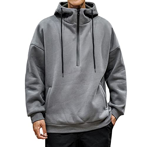 KENAIJING Herren Hoodie, Halber Reißverschluss Sweatshirt Kapuzenpullover Lässiger Pullover (3XL, Dunkelgrau) von KENAIJING