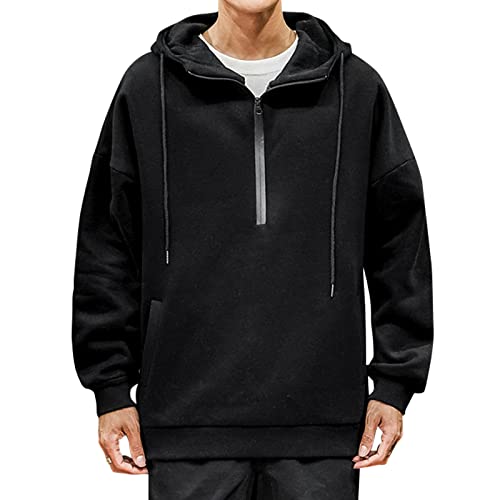 KENAIJING Herren Hoodie, Halber Reißverschluss Sweatshirt Kapuzenpullover Lässiger Pullover (XL, Schwarz) von KENAIJING