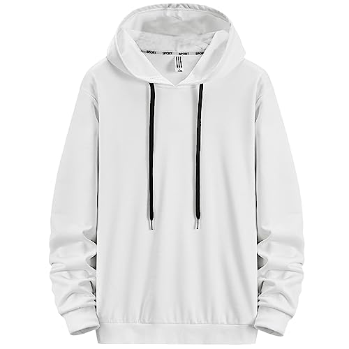 KENAIJING Herren Hoodie, Herren Kapuzenpullover Sweatshirt Pullover Kapuze Regular Fit Einfarbig (XXL, Weiß) von KENAIJING